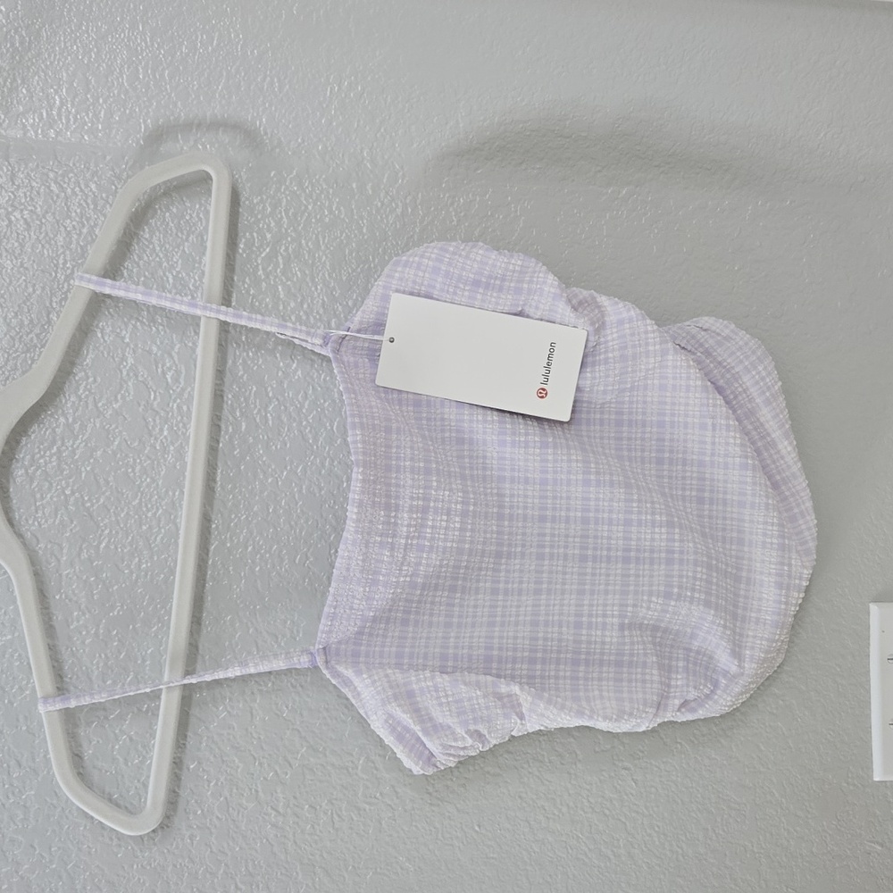 Seersucker check strappy tank